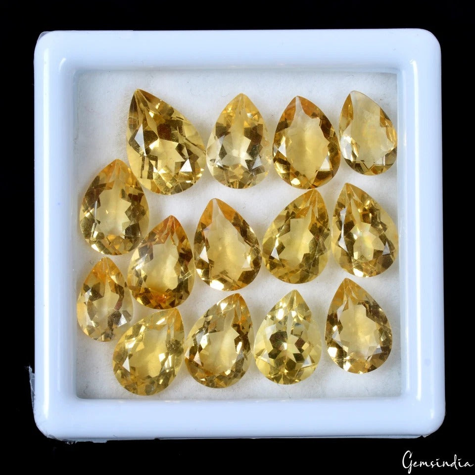 Pear Shape 10-12mm. Real 100%Natural Yellow Citrine Brazil Gems 14Pcs/32.90 Ct