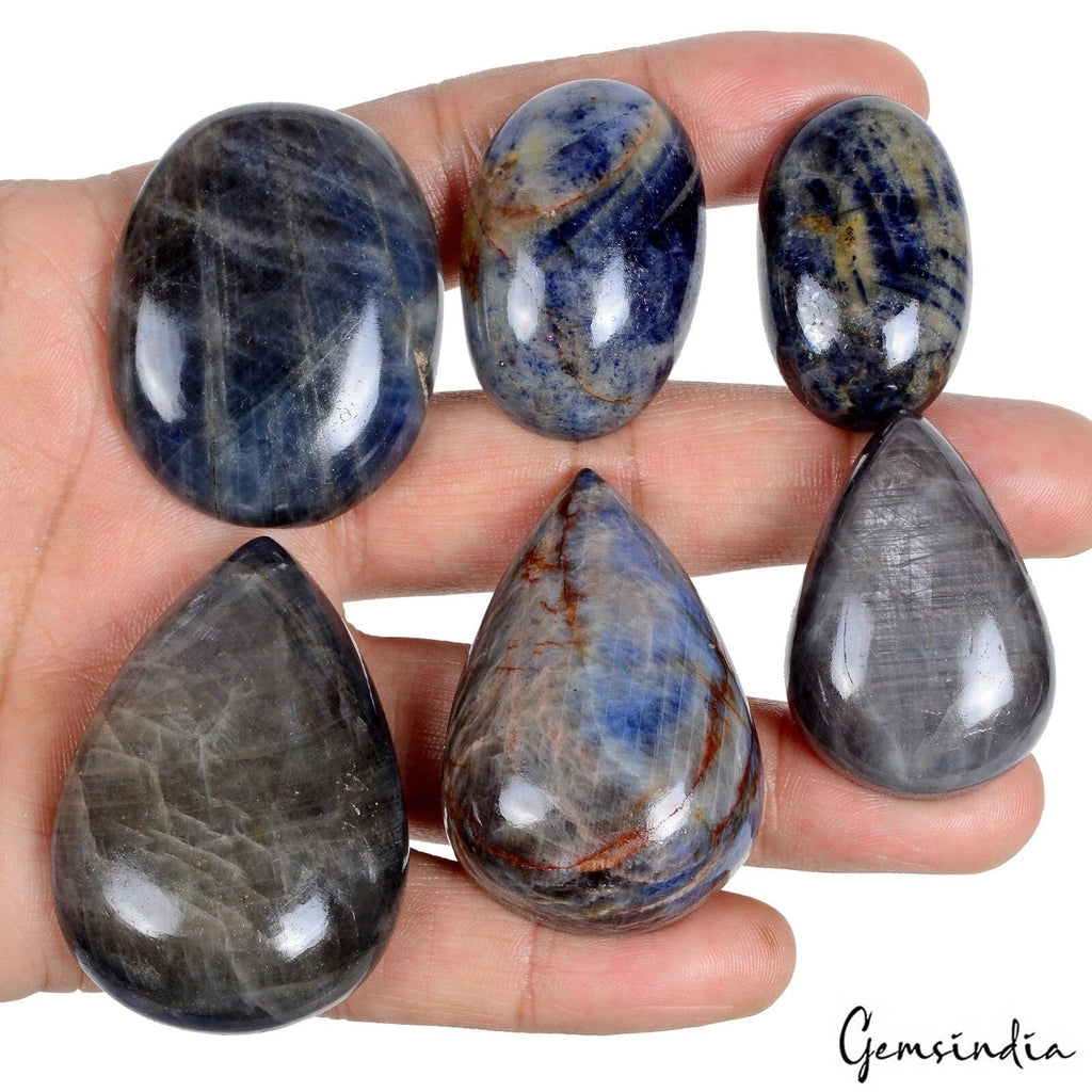1100 Ct Natural Blue Black Sapphire Mix Cabochon Loose 35-50mm Gemstones Lot~6Pc
