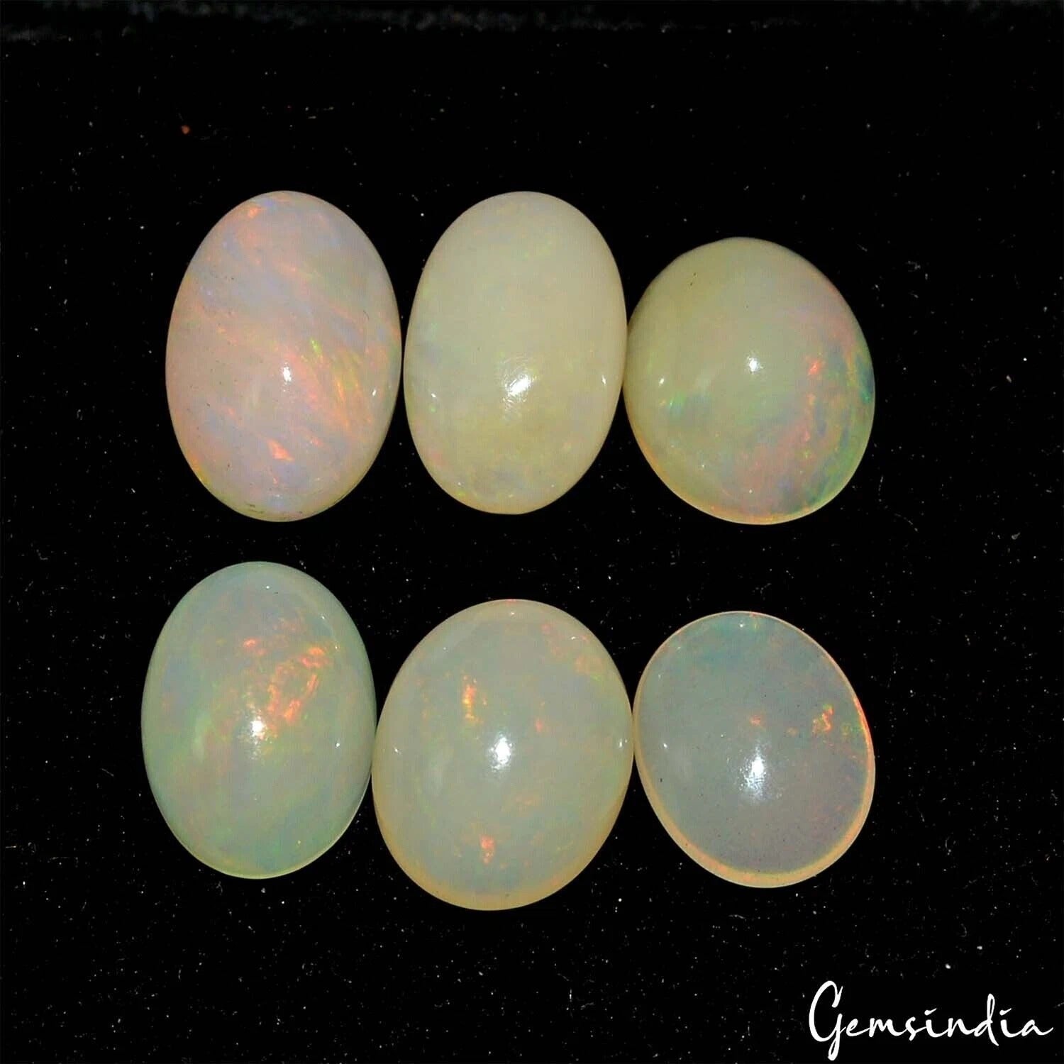 13 Ct/6 Pcs Natural Ethiopian Opal Multi Fire Shine Oval Cabochon Loose Gems Lot