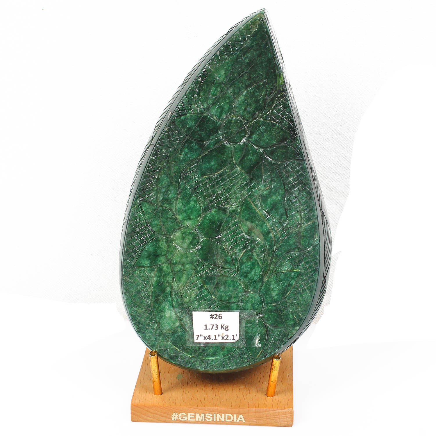 Certified 1.73Kg Natural Brazilian Green Dark Emerald Pear Carved Loose Huge Gem