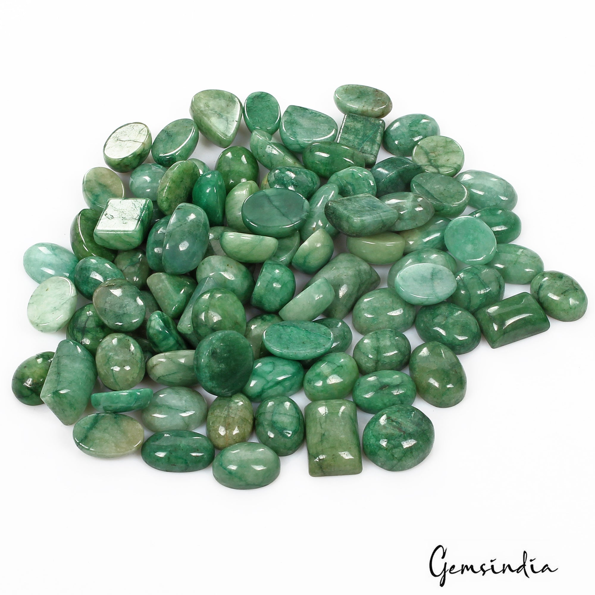 Emerald Lot, Cabochon, Color Enhanced, Green — 88 Pieces, 16mm to 25mm, 2060 Ct, Brazil