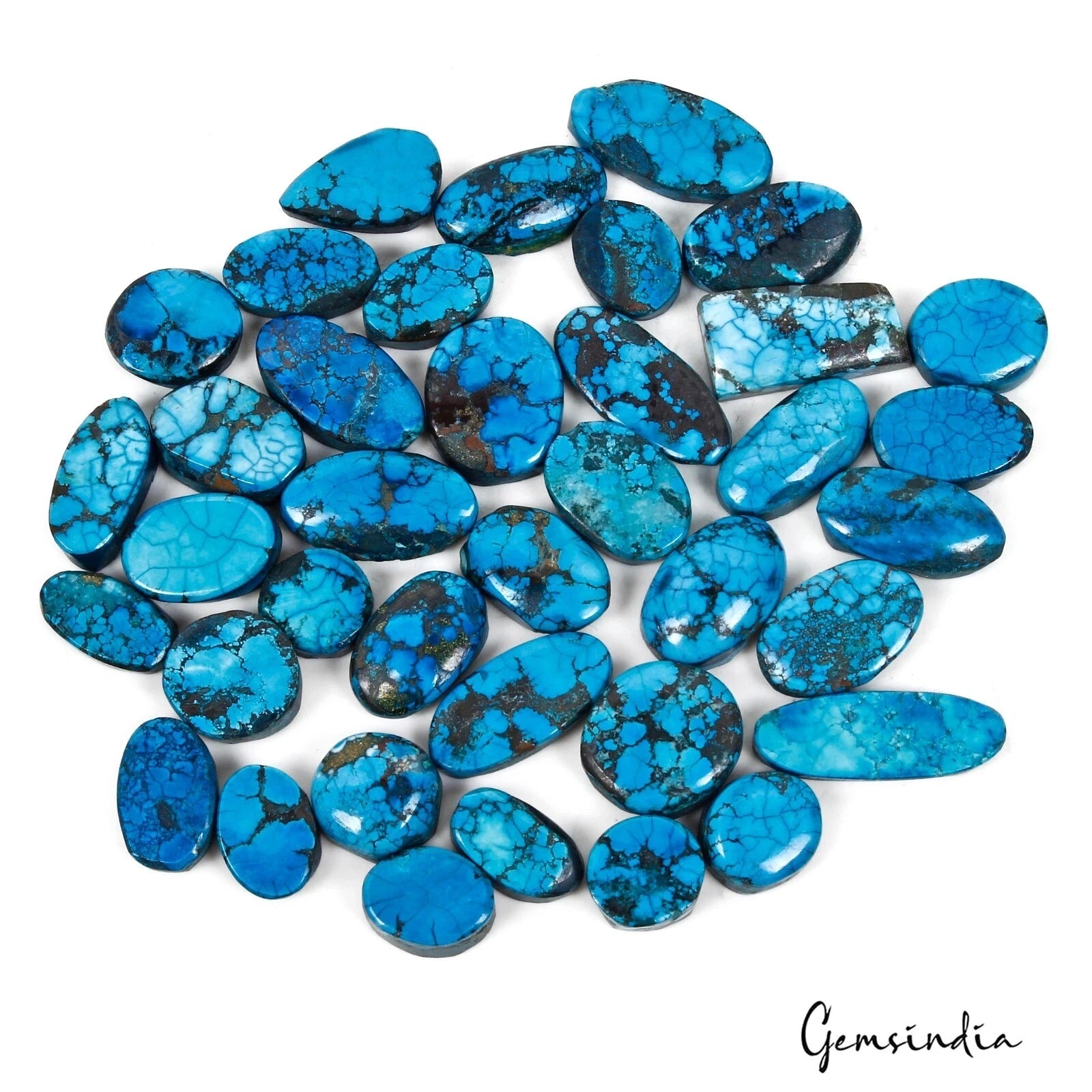 38 Pcs Natural Blue Spiderweb Turquoise Mix Cab Loose Wholesale Gems Lot 330 Ct