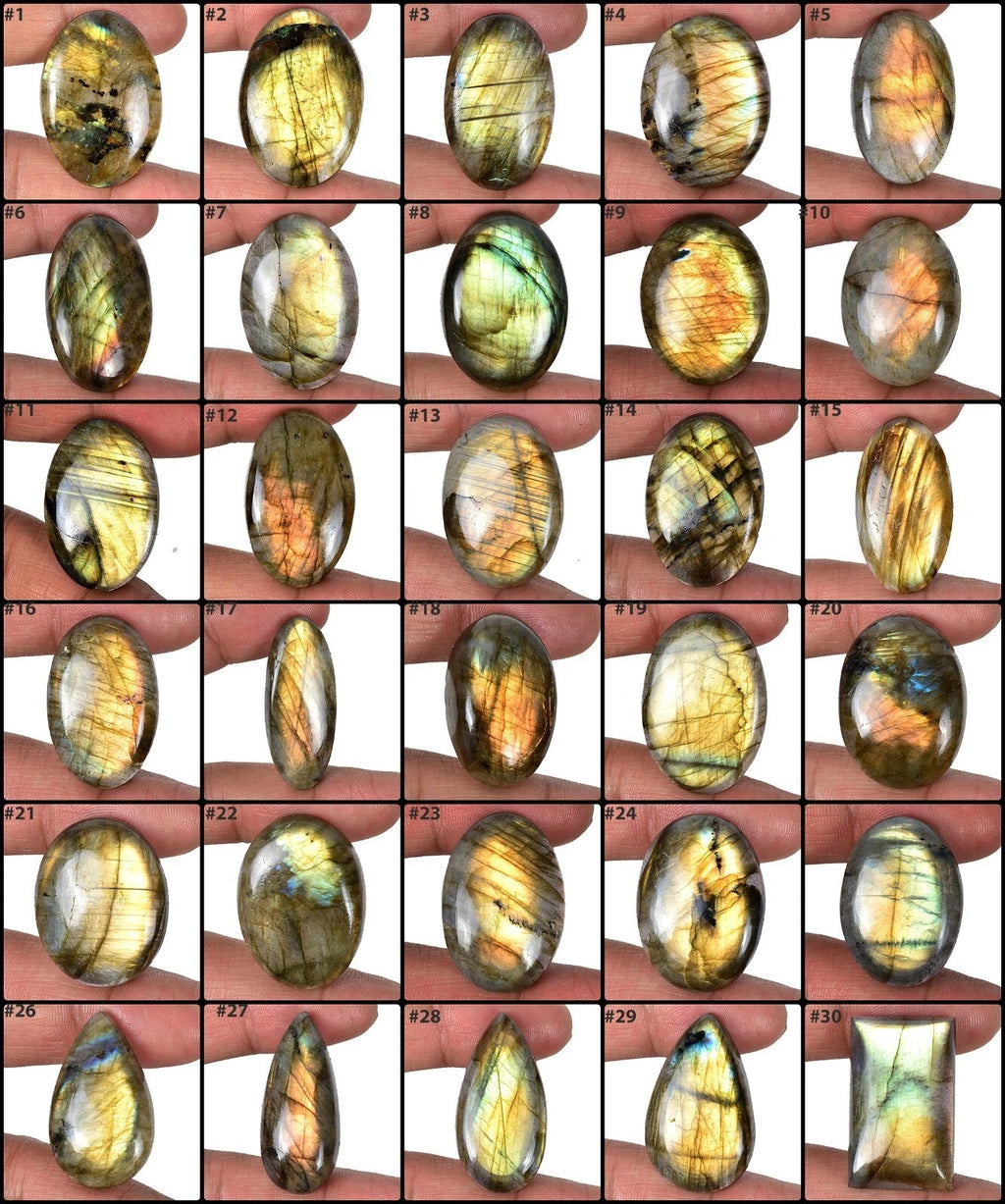Labradorite Lot, Cabochon, Untreated, Golden — 30 Pieces, 26mm to 38mm, 1250 Ct