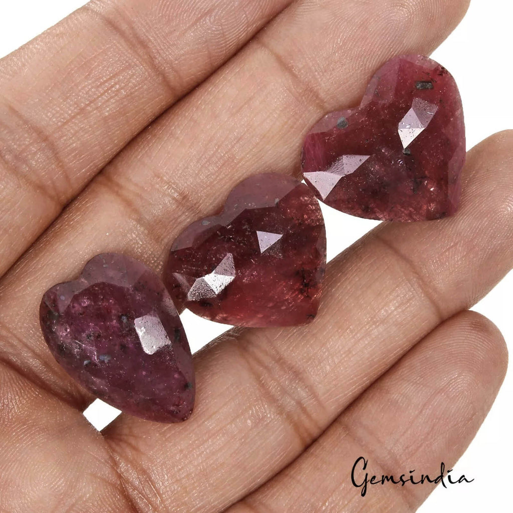 Certified 67.70 Ct/3 Pcs Natural Red Ruby Heart Shape Checker Cut Loose Gems Lot