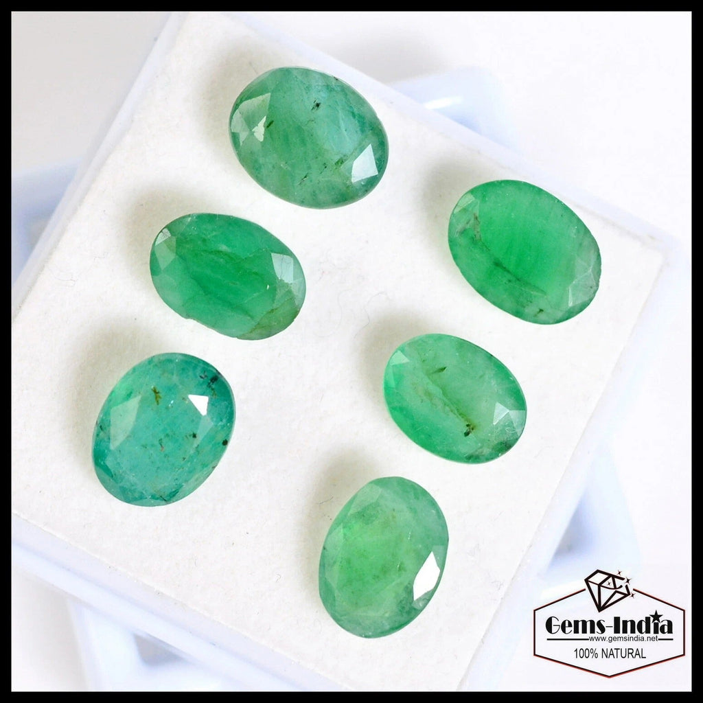Certified 17.50 Cts/6 Pcs Natural Untreated Zambian Green Emerald Oval Cut Gems