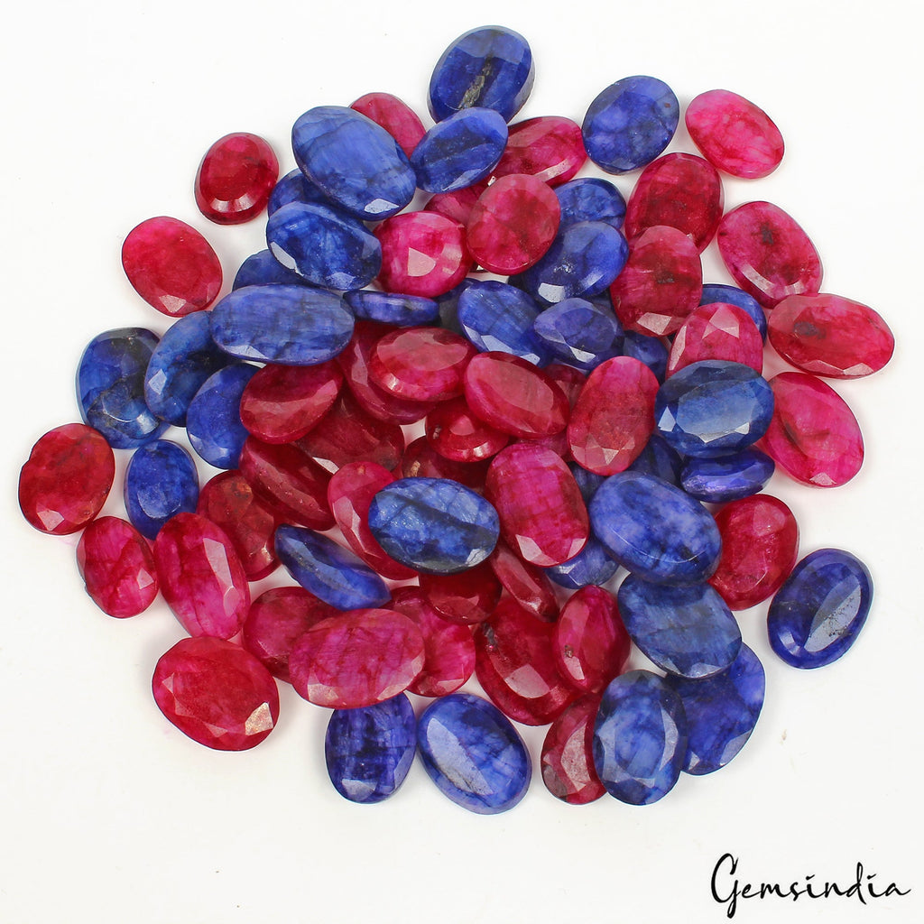 770 Ct/74 Pcs Natural Red Blue Beryl Oval Faceted Cut Loose Gems Lot For Jewelry