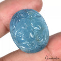 45.70 Cts Floral Carving Natural Blue Aquamarine Oval Shape AAA Grade Gemstone