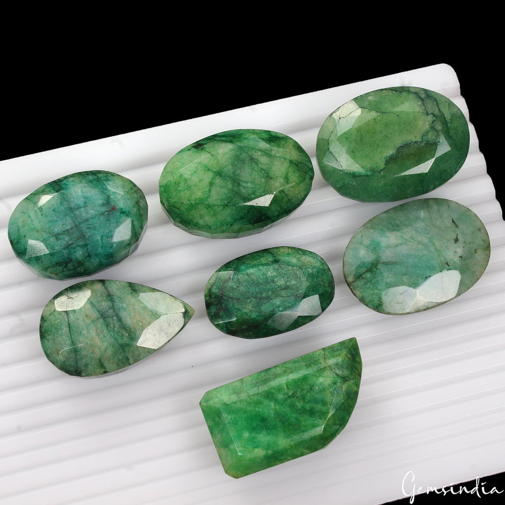 1220 Cts/7 Pcs Natural Untreated Green Emerald Mix Cut Loose Gems Wholesale Lot