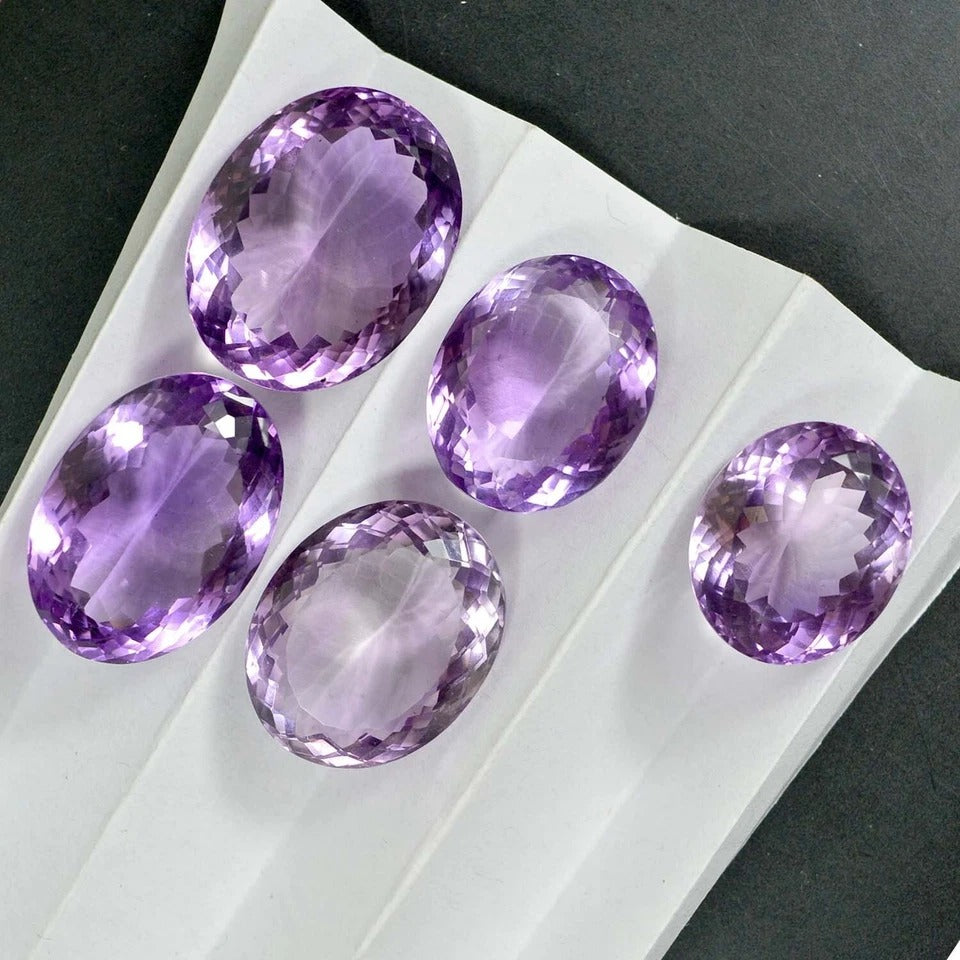 VVS 5 Pcs Natural Amethyst Untreated 19mm-24mm Faceted Cut Hi-Quality Gemstones