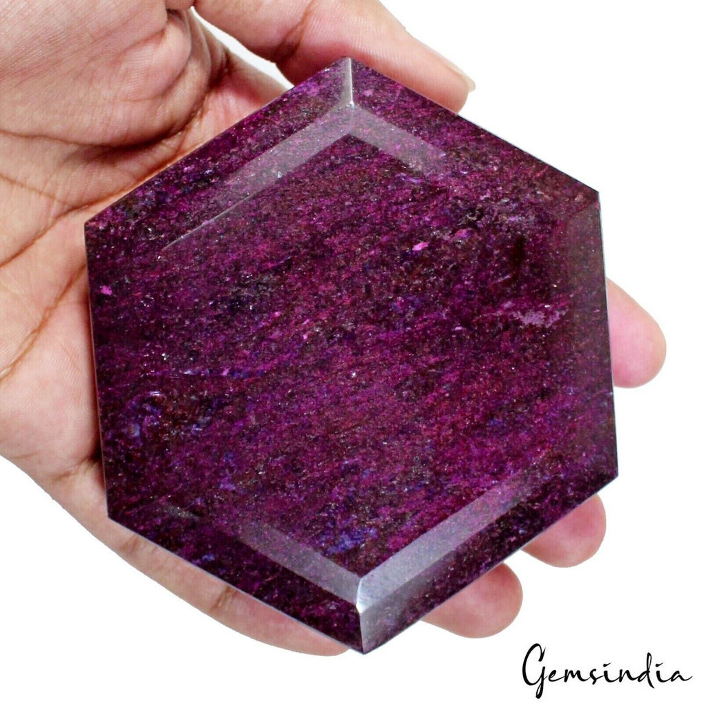 3300 Cts Natural Deep Red Ruby Hexagon Cut Loose Earth mined Gemstone w/ Stand