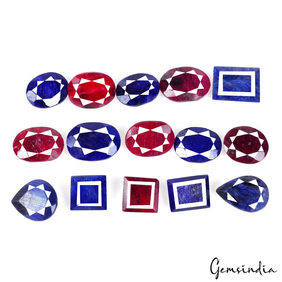 Top Quality Natural Ruby Sapphire Mix Cut Loose 11-17mm Gems For jewelry/15 Pcs