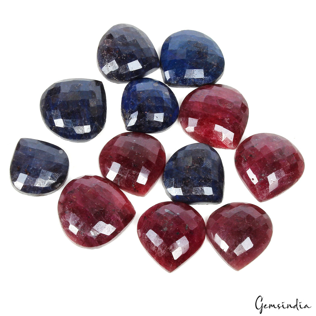 12 Pcs Natural Ruby Sapphire Heart /Pear Checker Cut 20mm-24mm Gemstones ~370 Ct
