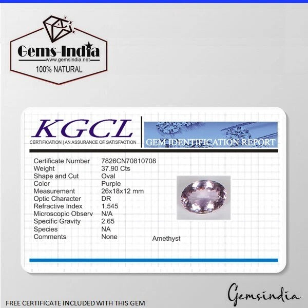 VVS 37.90Ct Natural Amethyst Certified Huge Pendant Size Oval Untreated Gemstone