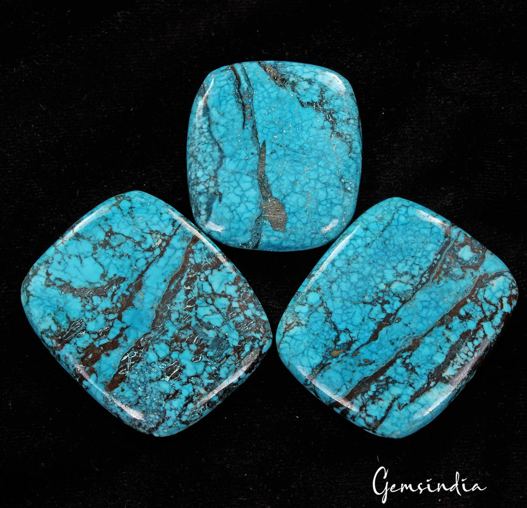 600 Cts/3 Pcs Natural Blue Spider Web Arizona USA Turquoise Cushion Cab Gems Lot