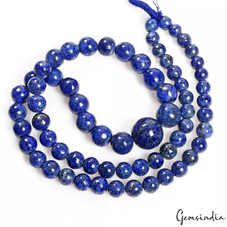 214.60 Ct Natural Blue Lapis Lazuli Round Cabochon Beaded Loose Gems Strand 18"