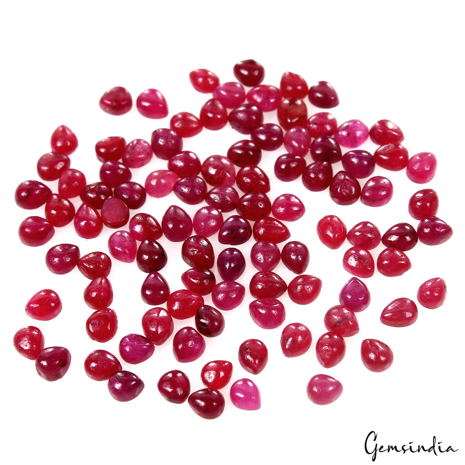 Ruby Lot, Cabochon, Pear Cabochon, Color Enhanced — 100 Pieces, 3x2.5mm, 16.20 Ct, Madagascar