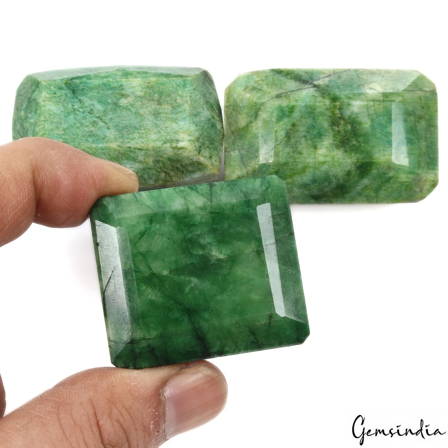 Brazilian Emerald Lot, Loose Gemstone, Color Enhanced, Green — 3 Pieces, 40mm to 44mm, 890 Ct, Brazil