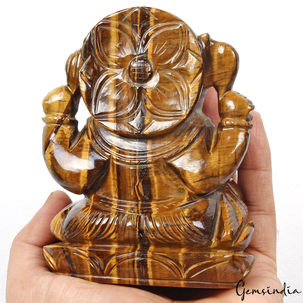3300Ct Natural Untreated Brown Tiger Eye Single Stone Ganesha Carved Statue 4.4"