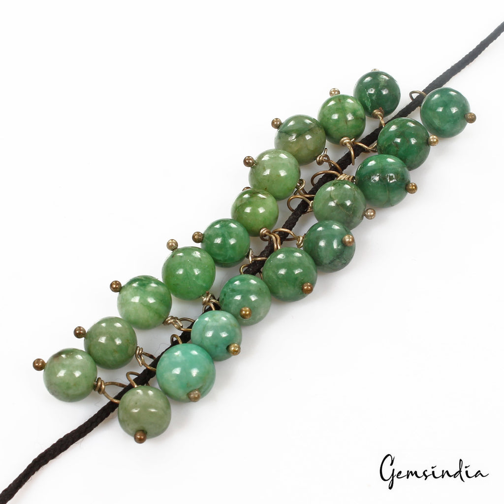 178.60 Ct/20Pcs Natural Green Emerald Round Cab Wire Loop Drill Bead For Jewelry