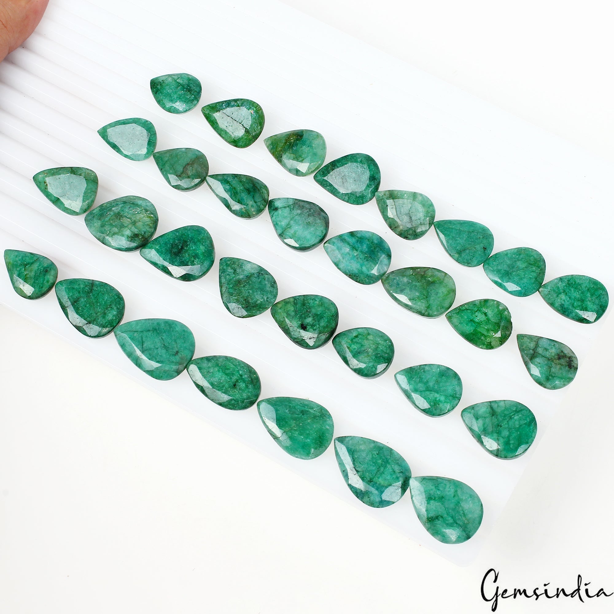 460 Ct/31 Pcs Natural Brazilian Green Emerald Loose 17-22mm Pear Cut Gemstones