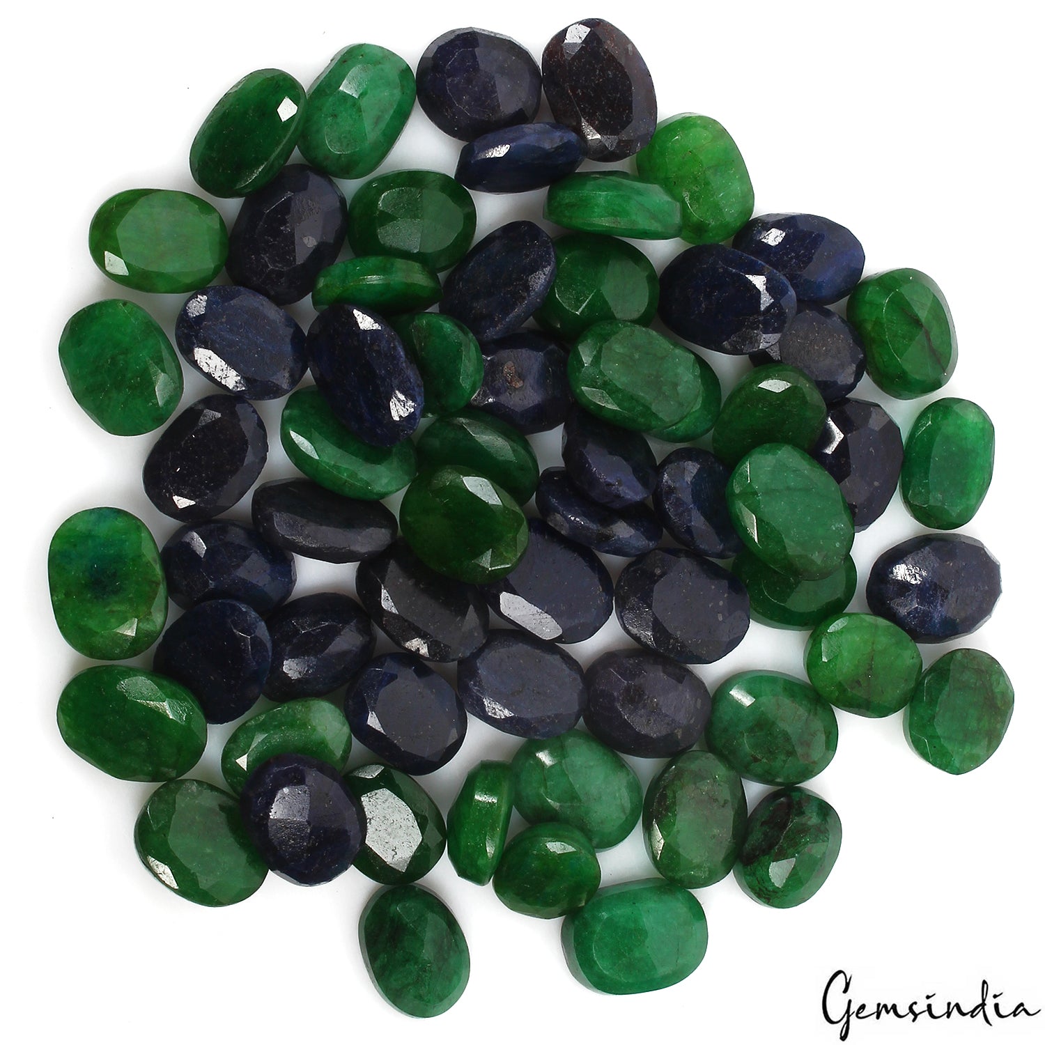 Certified 1000 Ct/63 Pcs Natural Green Emerald Blue Sapphire Oval Cut Loose Gems