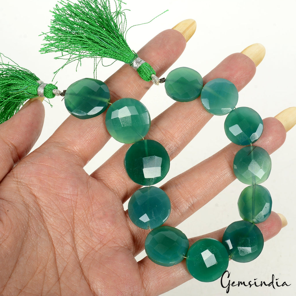 143.70 Cts/12 Pcs Natural Untreated Green Onyx Round Cut Drilled Bead Strand 8"