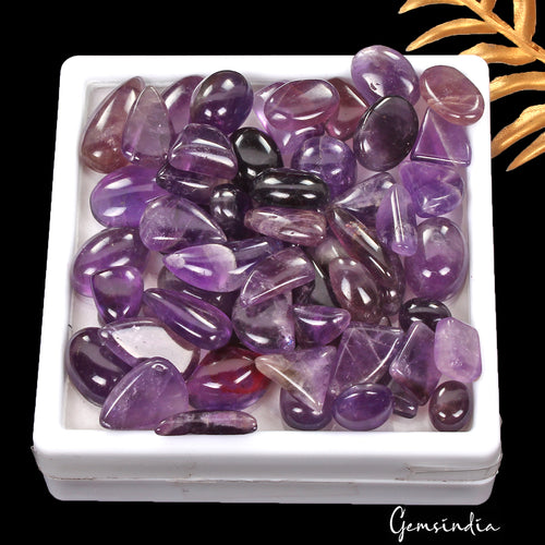 Amethyst Lot, Cabochon, Mix Cabochon, Untreated — 58 Pieces, 10mm to 24mm, 500 Ct, Madagascar