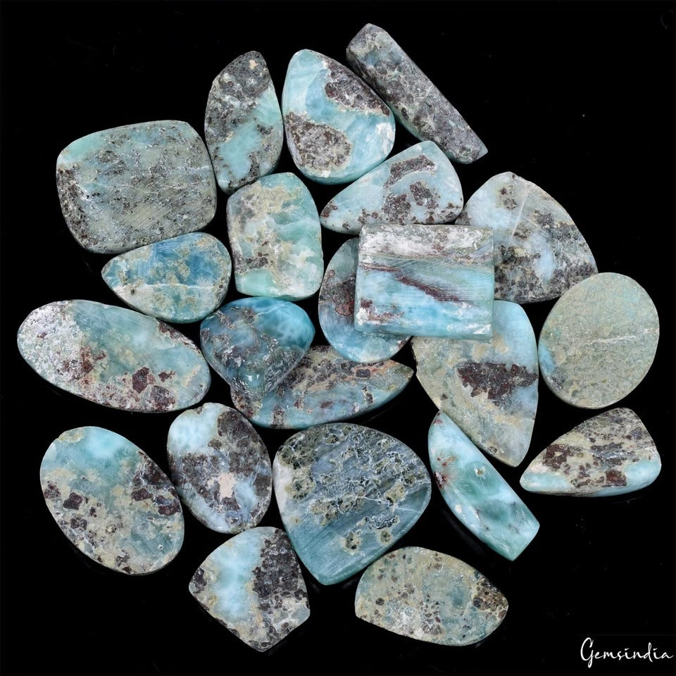 350 Cts/22 Pcs Natural Untreated Sky Blue Larimar Mix Cab Loose Gems For Jewelry
