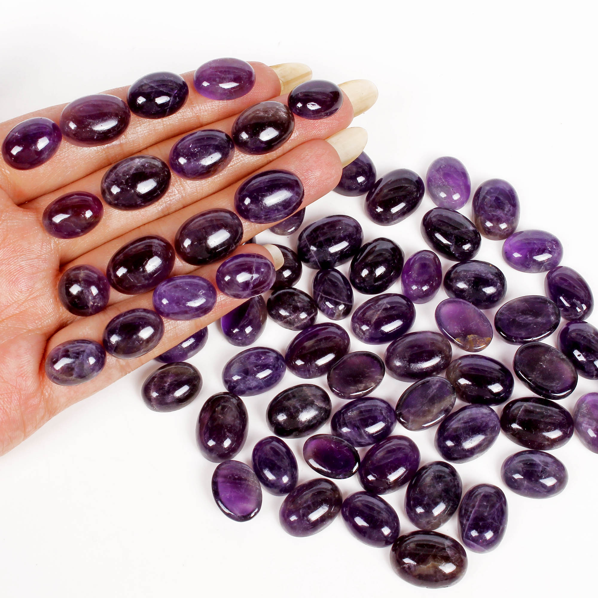 65 Pcs Natural Riich Purple Amethyst Oval Cabochon Loose 15-24mm Gemtones~650 Ct