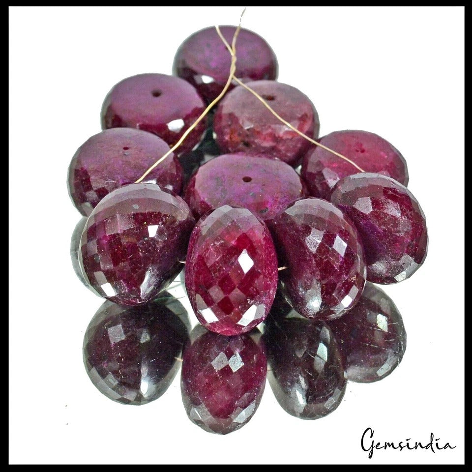10 Pc Natural Red Ruby Gems Round Checker Loose Earth Mined Drilled Beads~1240Ct