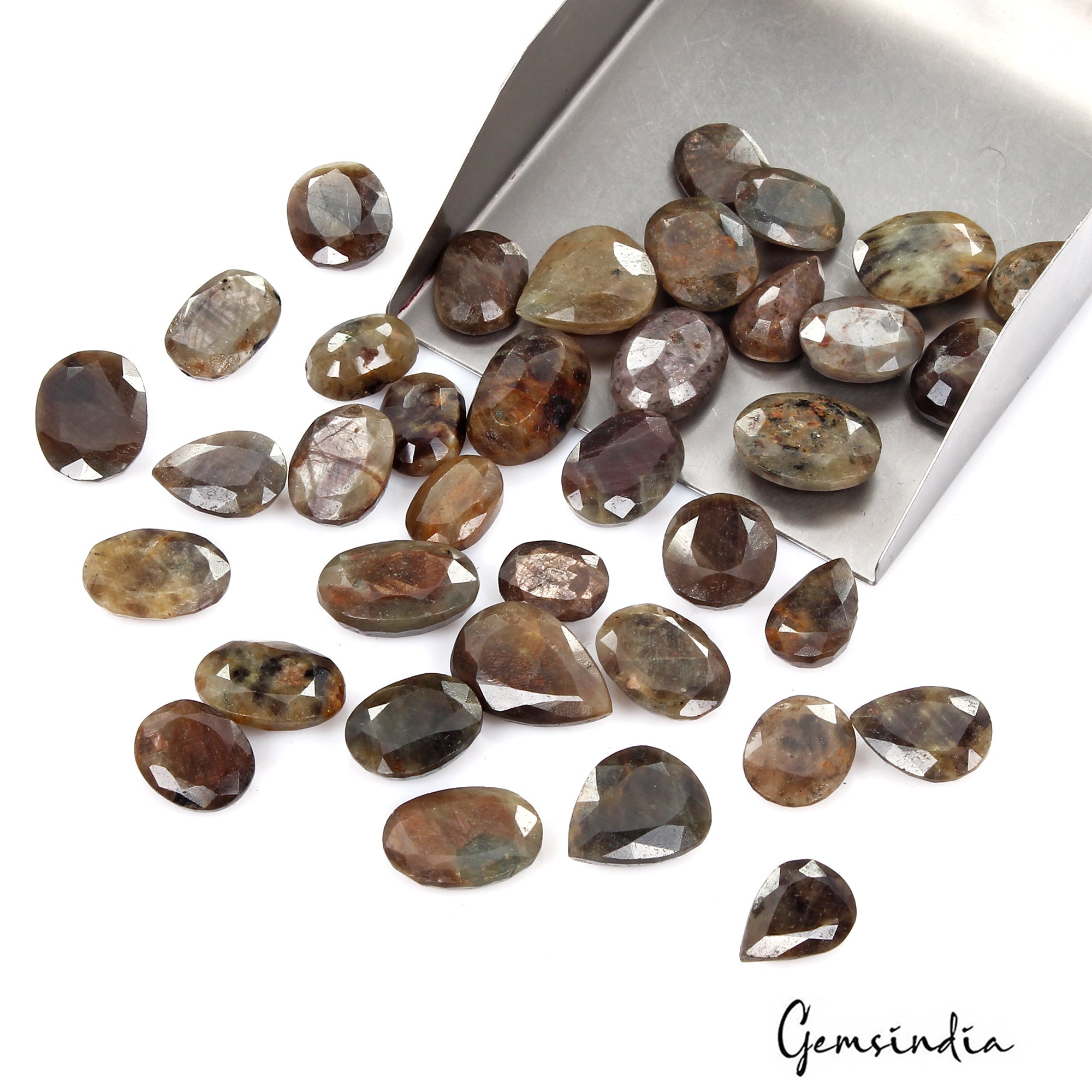 480 Ct Natural Black Brown Untreated Sapphire Mix Faceted Loose Gems Lot 37 Pcs