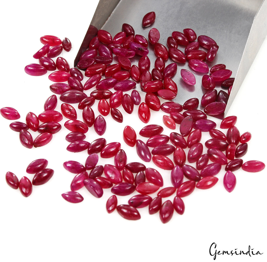 Ruby Lot, Cabochon, Color Enhanced, Pink — 146 Pieces, 4mm to 7mm, 56.70 Ct, Madagascar