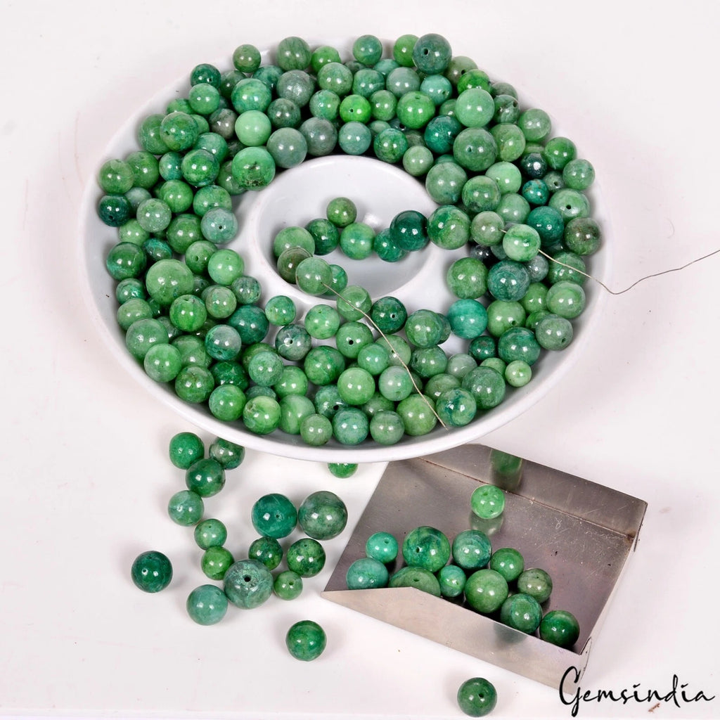 Brazilian Emerald Beaded Strand, Round Cabochon, Color Enhanced — 6mm to 11mm, 1000 Ct, Brazil
