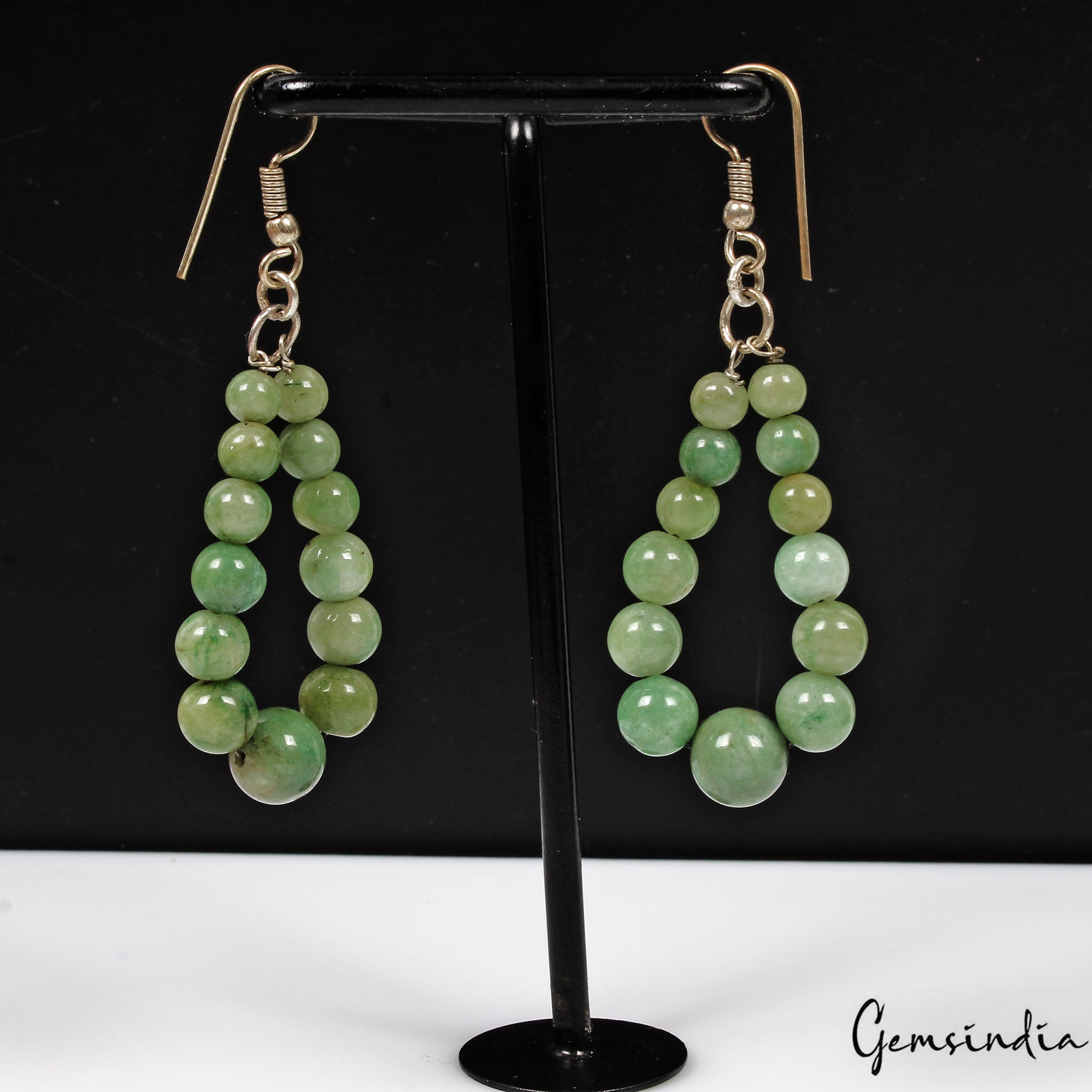 75.60 Ct Natural Green Emerald Round Beaded Dangler Beautiful Earring 2.75"Long