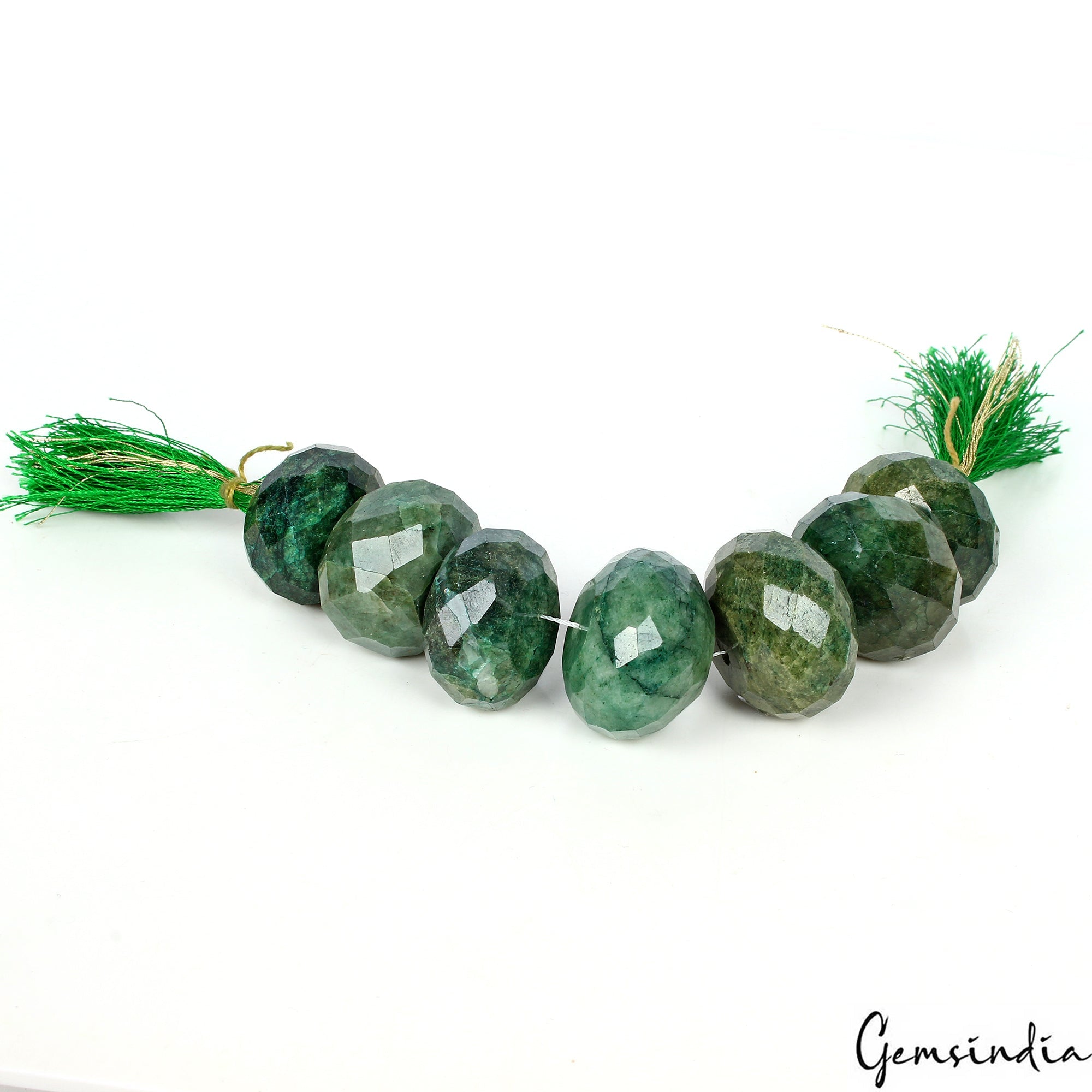 690 Ct/7 Pcs Natural Green Emerald Round Checker Cut Loose Beads For Jewelry