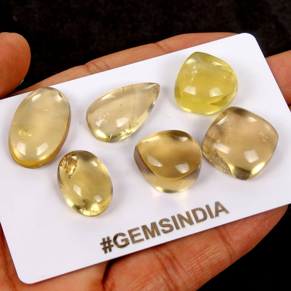 6 Pc Natural Lemon Citrine Quartz Mix Cabochon Loose 17-24mm Gemstones ~135.20Ct