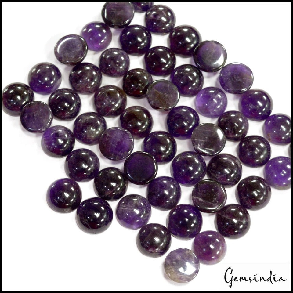 650Ct Natural Dark Purple Amethyst Round Cab Untreated Brazilian Loose Gemstones
