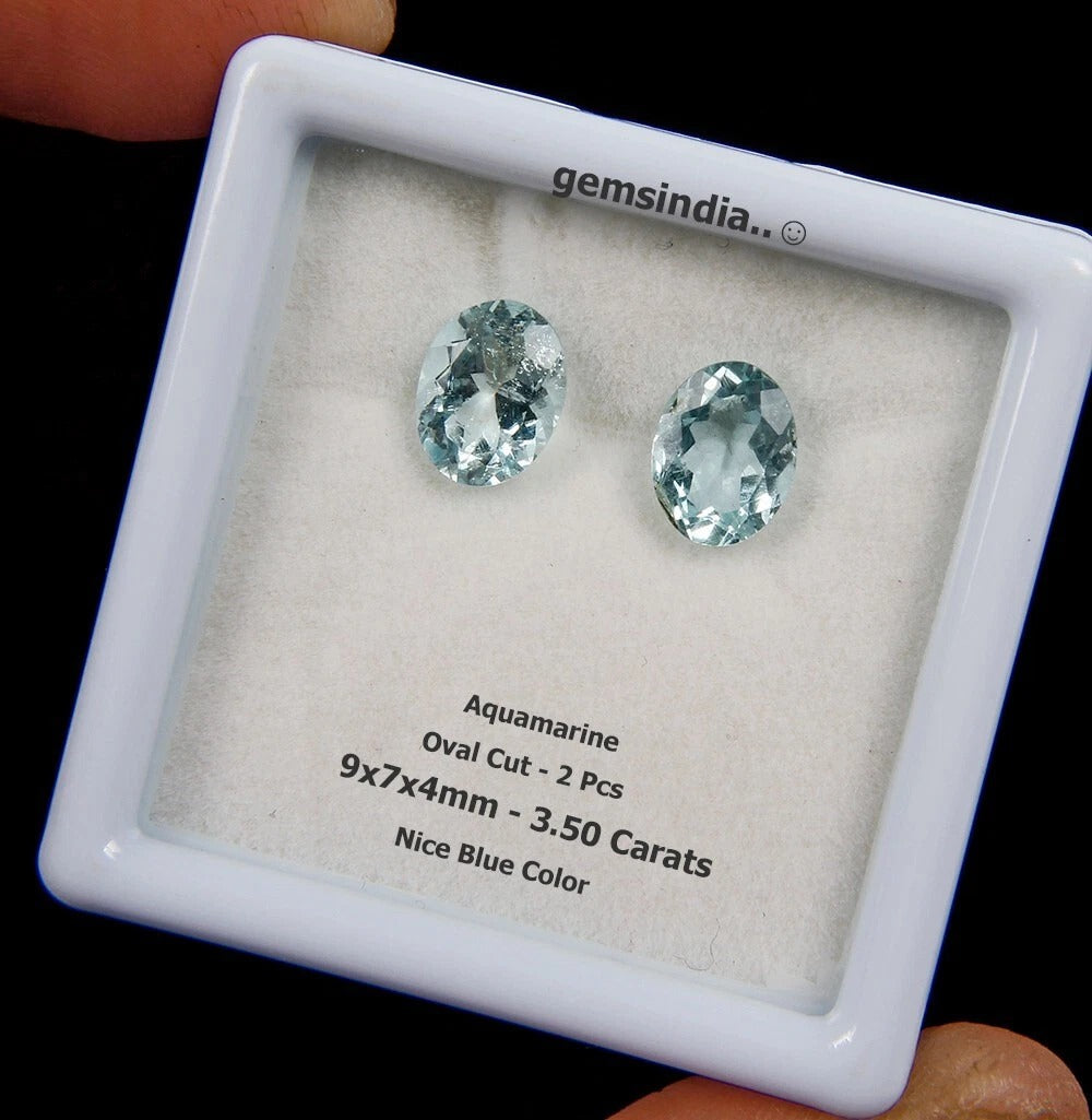 Certified 3.50 Cts Natural Blue Aquamarine Oval 9x7x4mm Rare Gems Matching Pair
