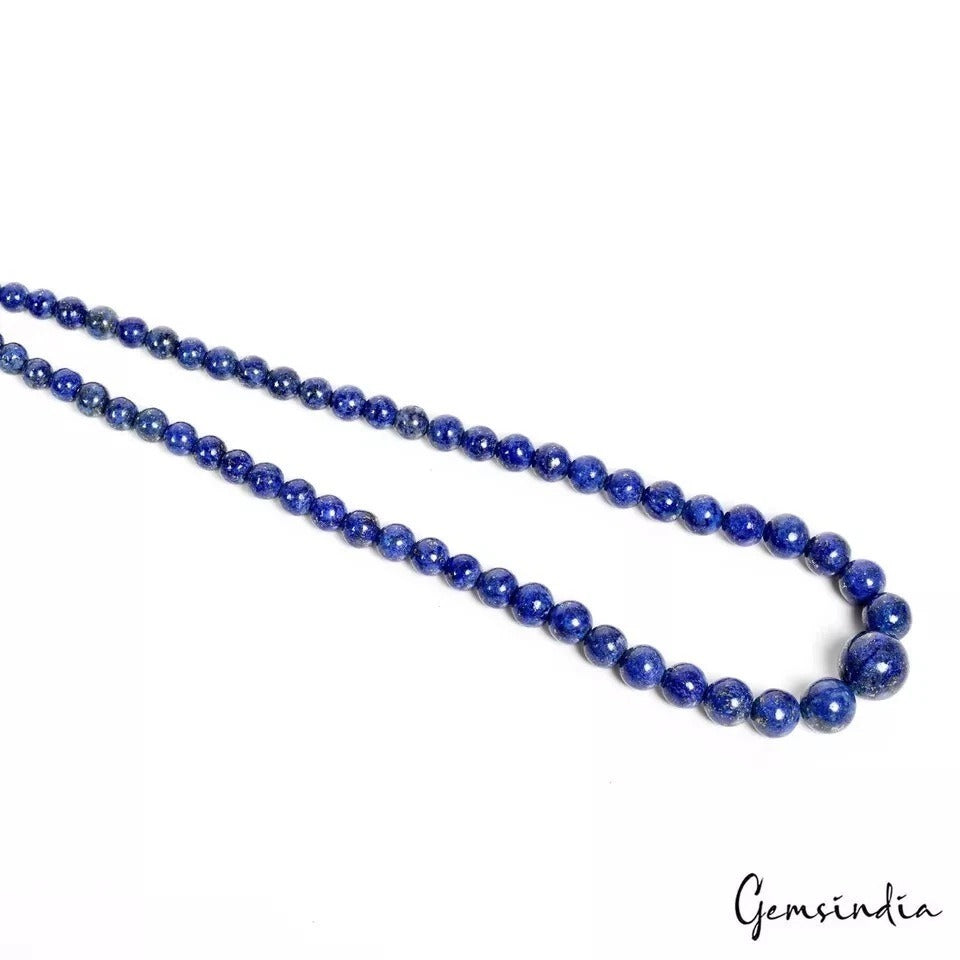 214.60 Ct Natural Blue Lapis Lazuli Round Cabochon Beaded Loose Gems Strand 18"
