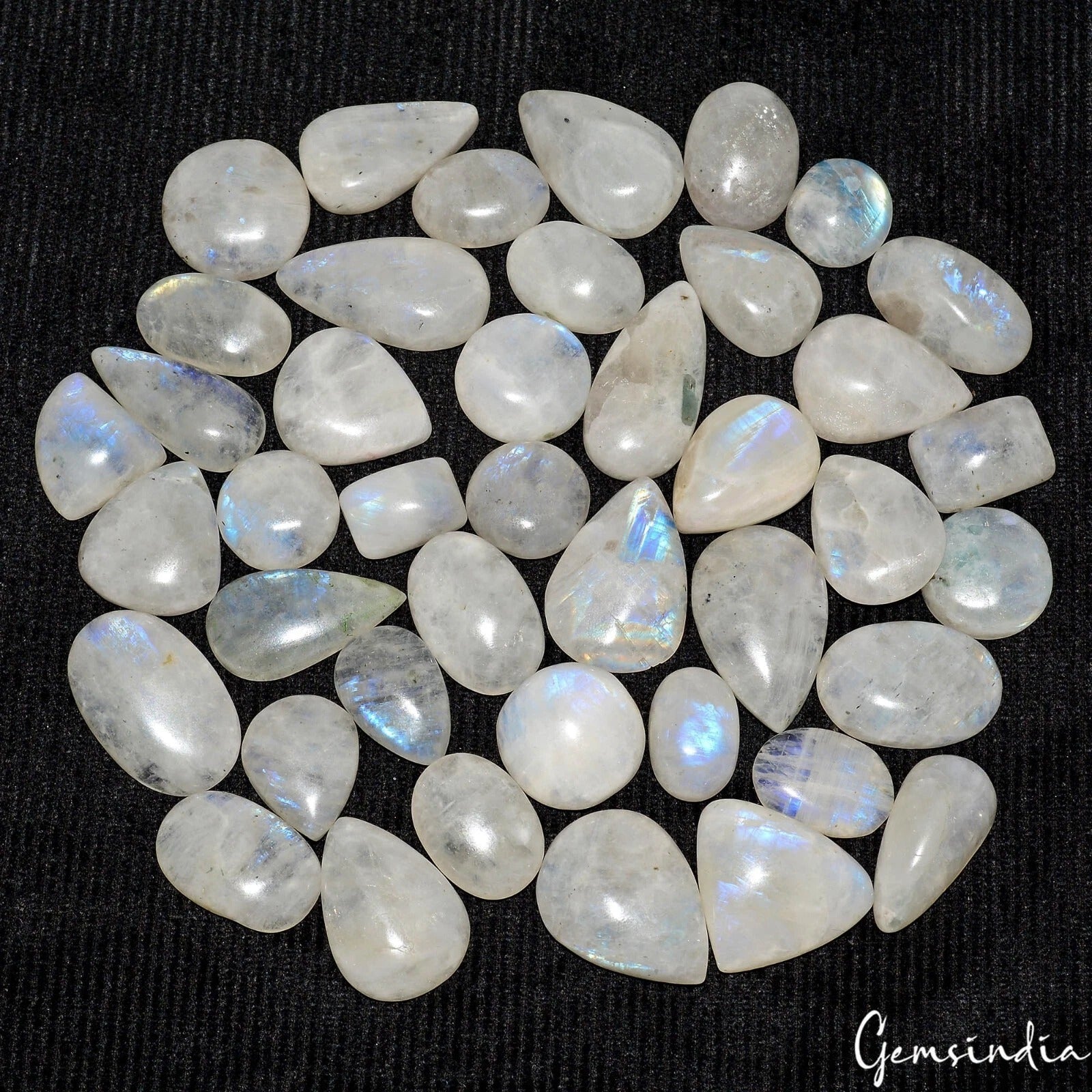 770 Cts/38 Pcs Natural Untreated Blue Shine Moonstone Mix Cab Wholesale Gems Lot