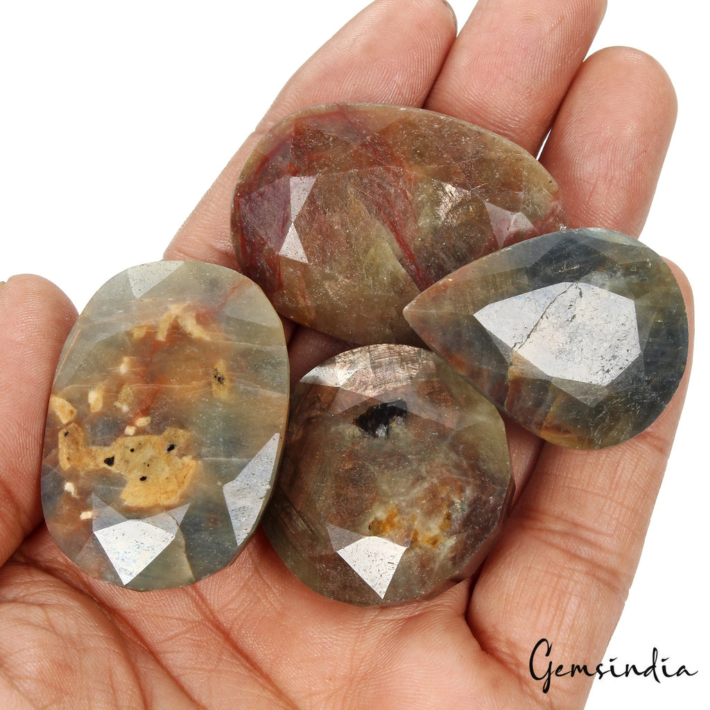 4 Pcs Natural Unheated Brown Sapphire 34-44mm Mix Cut Loose Gemstones Lot 720 Ct