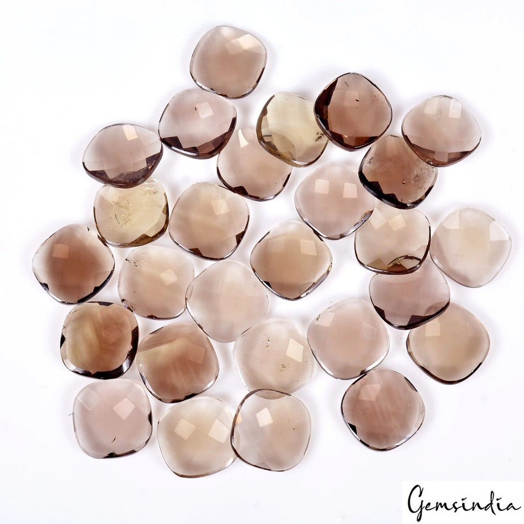 173.40 Ct Natural Untreated Brown Smoky Cushion Checker Cut Loose Gems Lot 27 Pc
