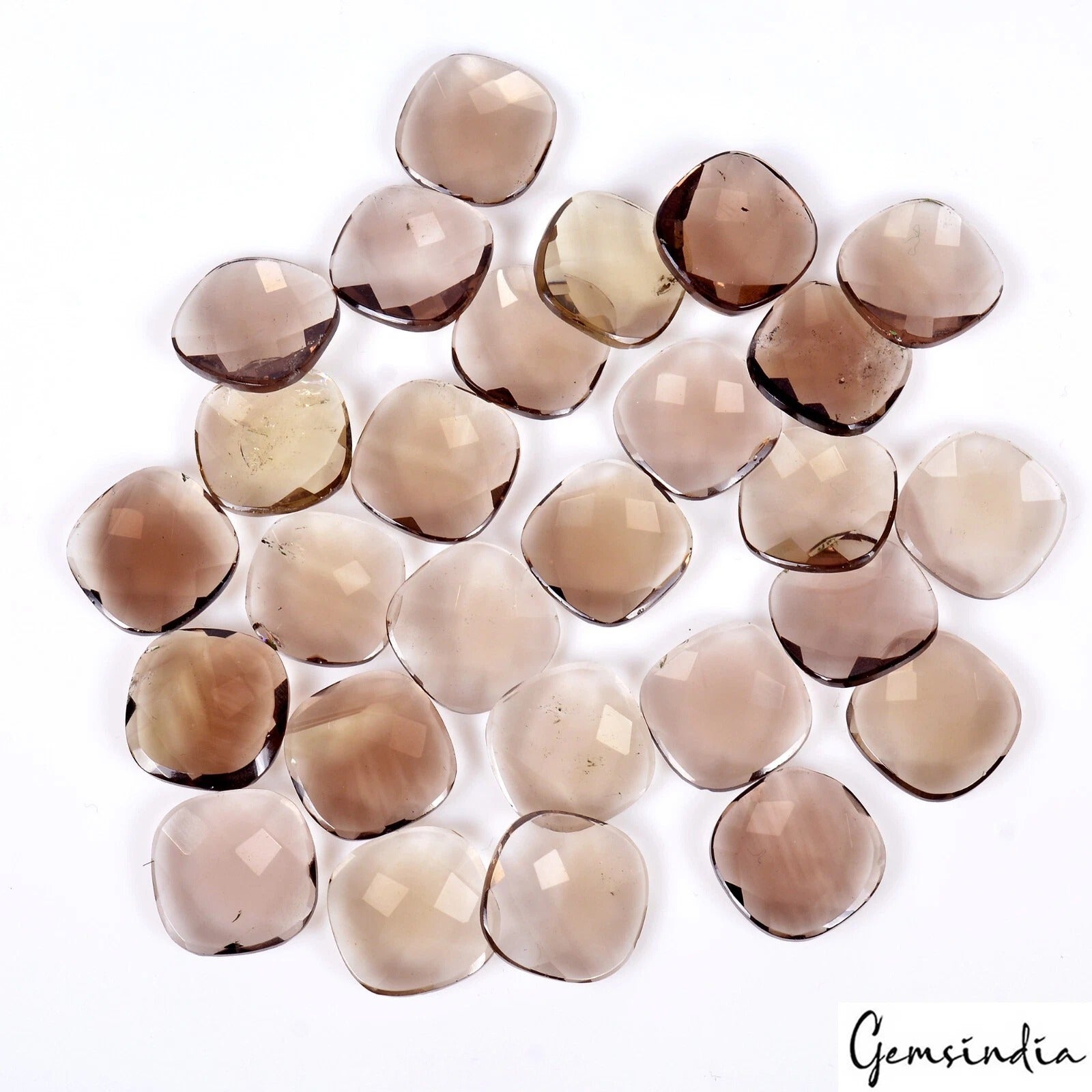 173.40 Ct Natural Untreated Brown Smoky Cushion Checker Cut Loose Gems Lot 27 Pc