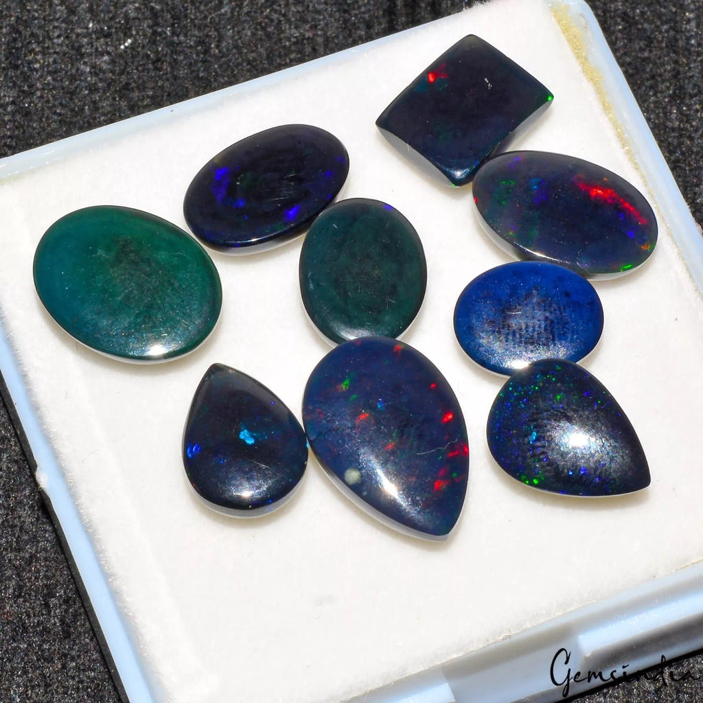 9 Pcs Natural Ethiopian Black Opal Play of Colors High End Gemstones 24.50 Cts