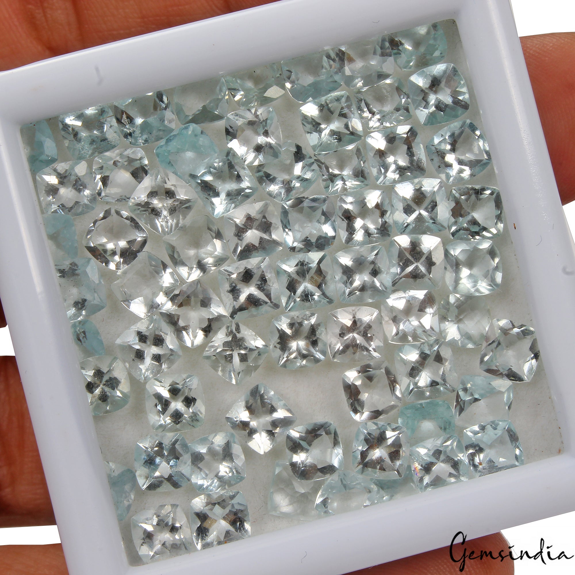 Certified 5mm Cushion Cut Natural Blue Aquamarine Unheated Loose Gemstones~ 64Pc