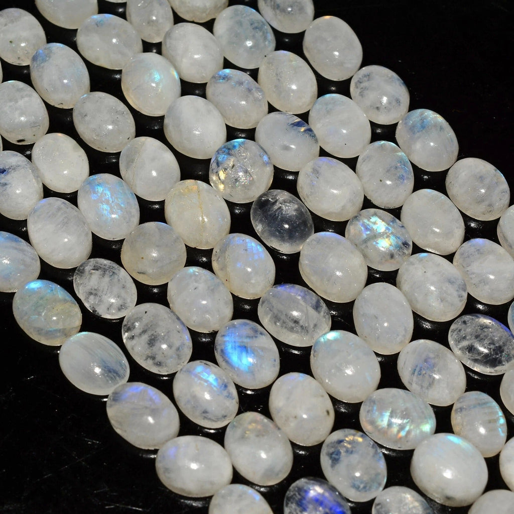 98 Pcs Natural Rainbow Moonstone 8-9mm Oval Blue Shine Cabochon Gemstones~220 Ct