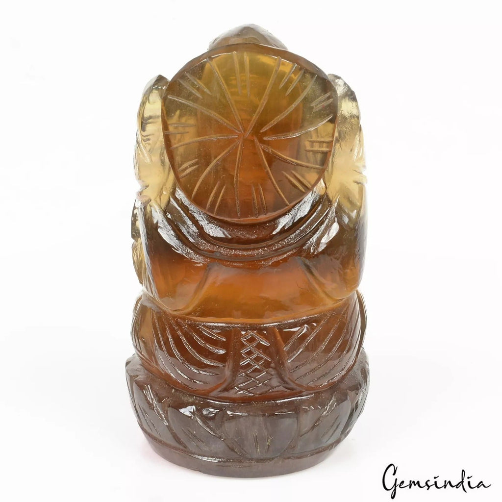 Fluorite Ganesha -Handmade Statue Good Luck Figure - Natural Gemstone Carving
