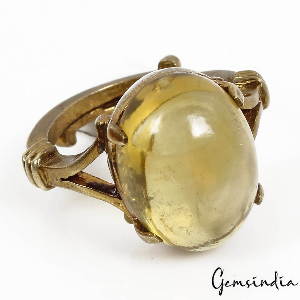 6.20 gm Natural Yellow Citrine Cab Gem Ashtadhatu Astrological Adjustable Ring