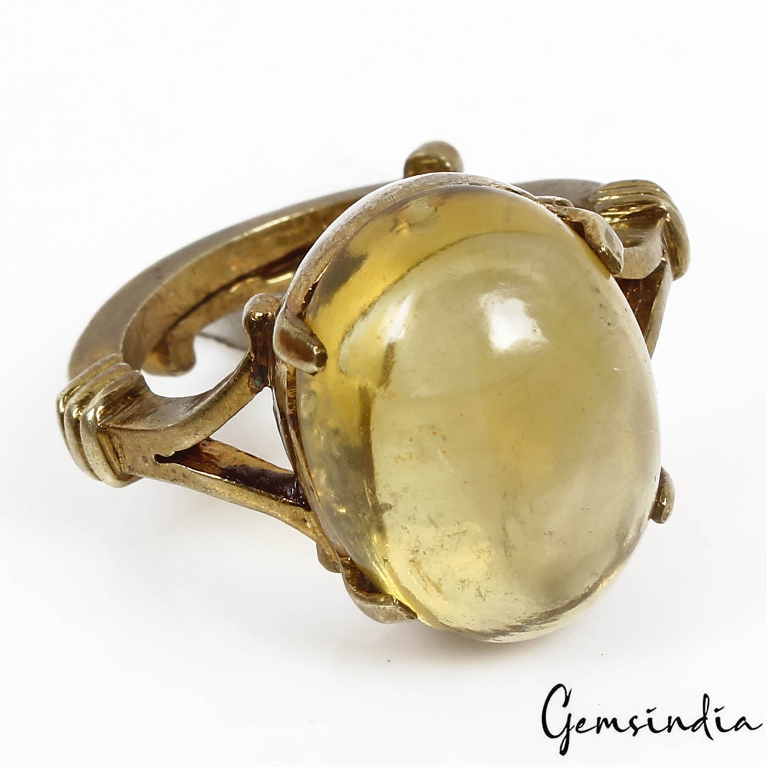 6.20 gm Natural Yellow Citrine Cab Gem Ashtadhatu Astrological Adjustable Ring