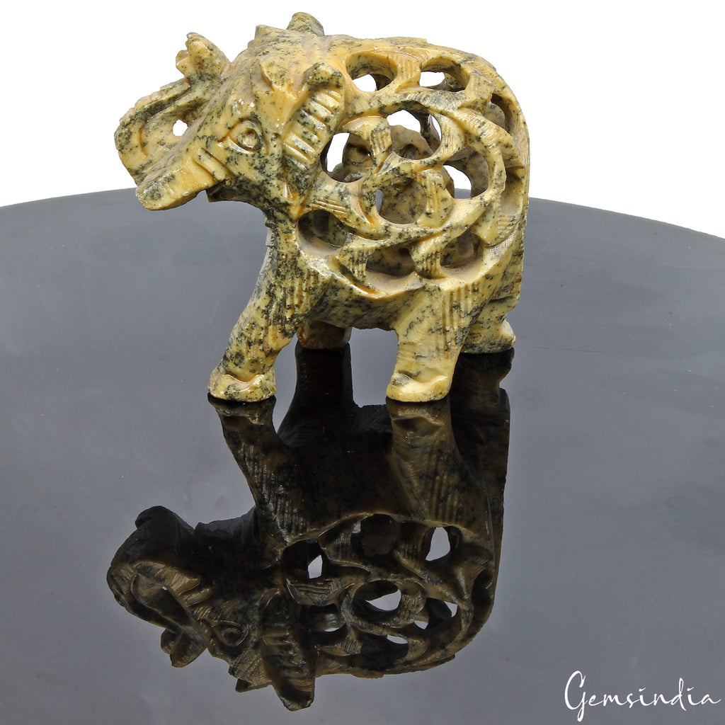 680 Carat Soapstone Trunk Up Elephant Statue Animal~ Baby inside Tummy Sculpture